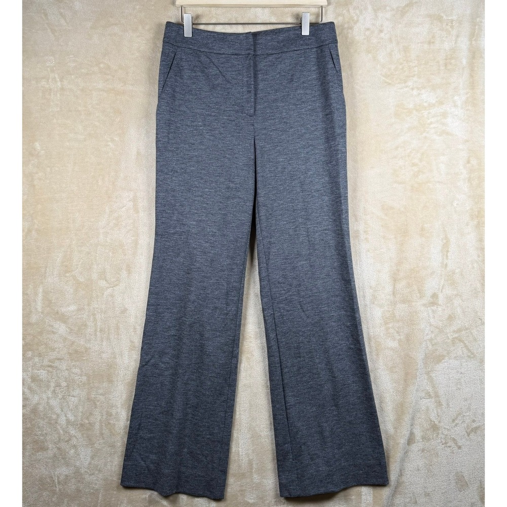 St. John Emma Grey Wool Blend Wide Leg Trousers Pants 8 High Rise Professional